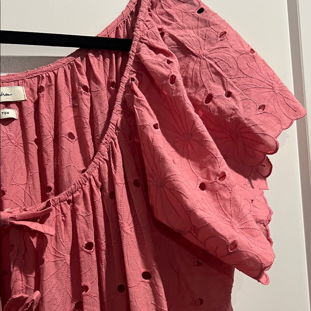 Flutter Sleeve Pink Tiered Maxi Dress with Tie Waist - Picture 10 of 10